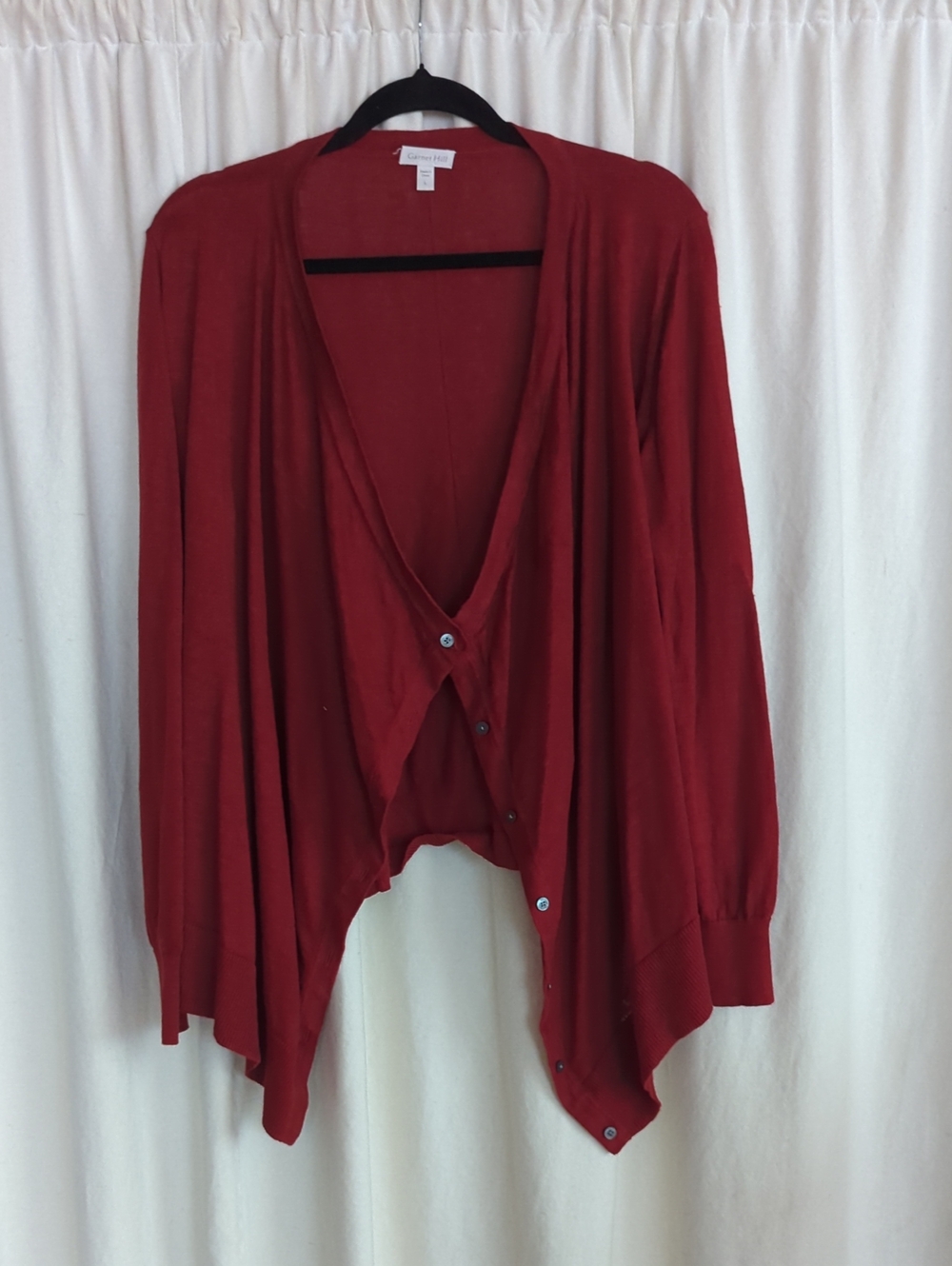 Garnet Hill 100 percent Linen Cherry Red Drape-Front Cardigan